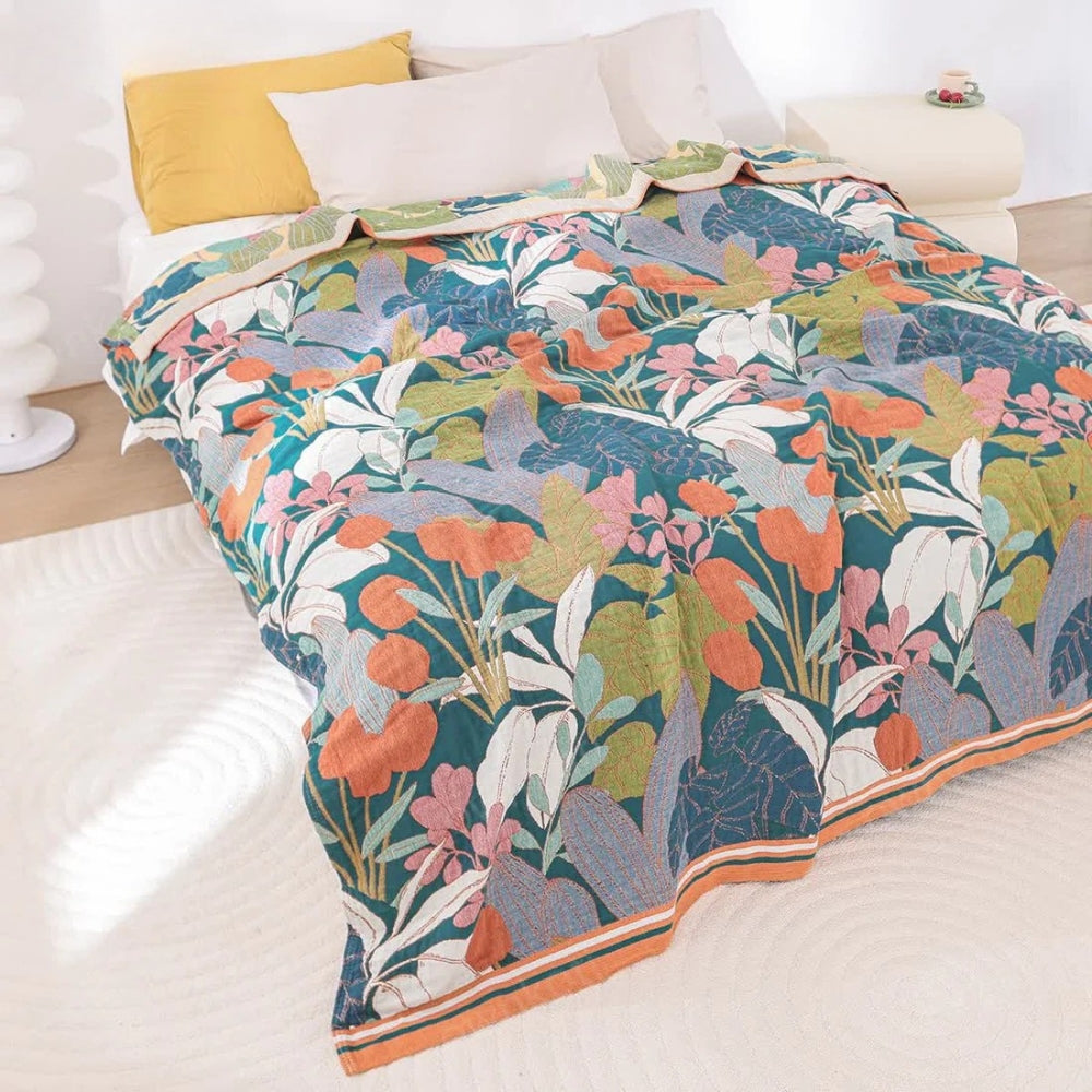 Botanical Print Cotton Gauze Throw Blanket | Ka-mostore