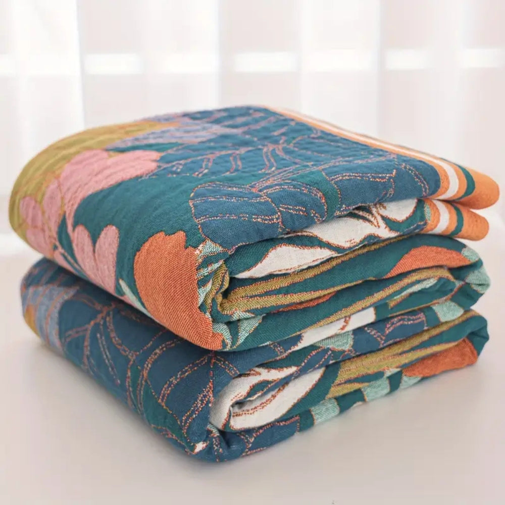 Botanical Print Cotton Gauze Throw Blanket | Ka-mostore