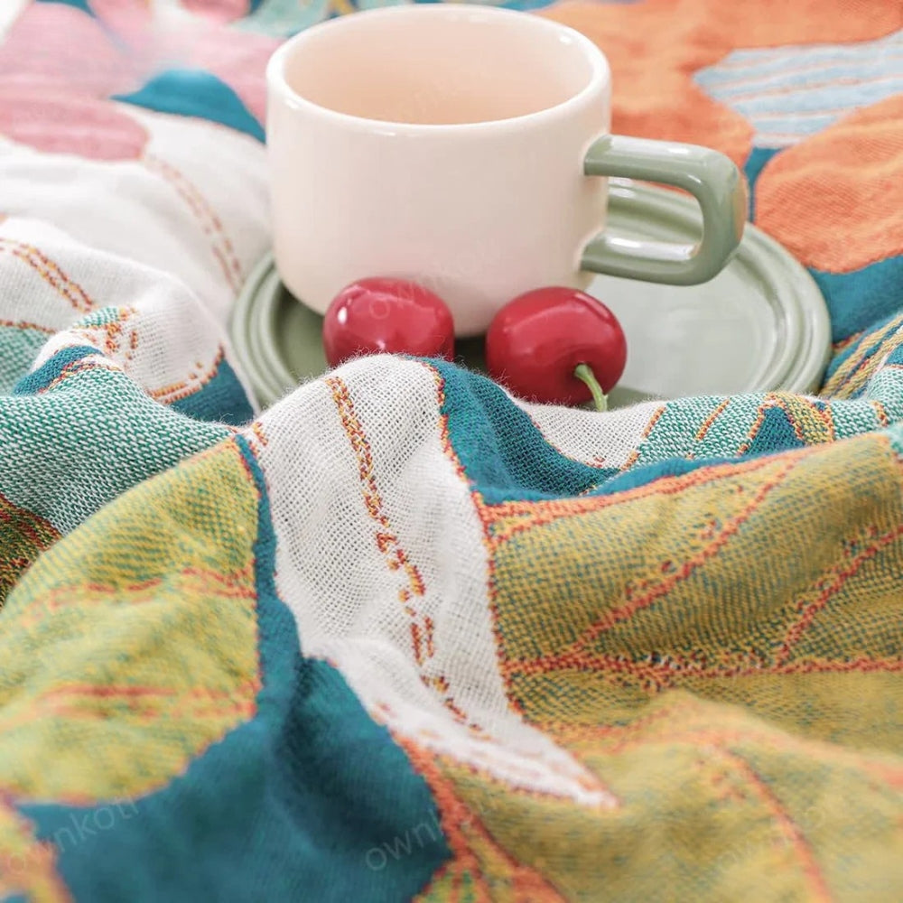 Botanical Print Cotton Gauze Throw Blanket | Ka-mostore