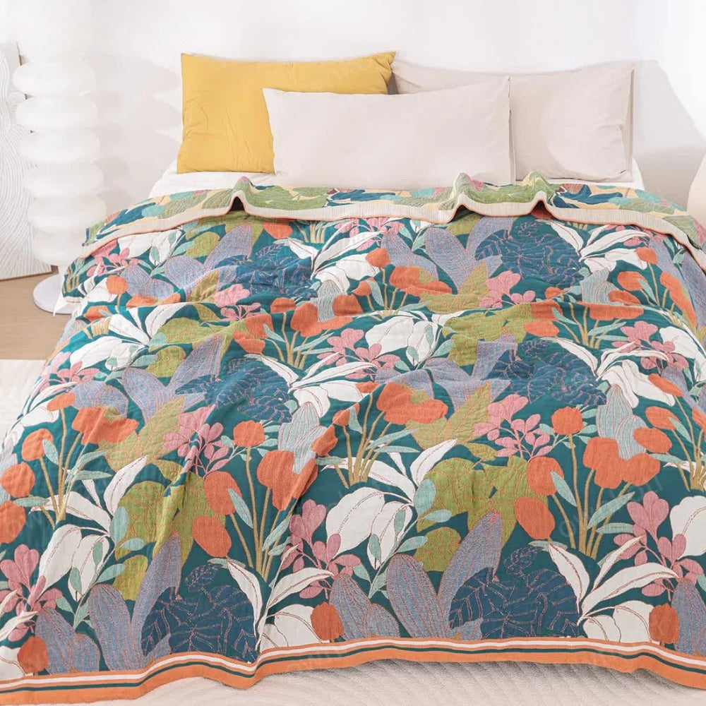 Botanical Print Cotton Gauze Throw Blanket | Ka-mostore