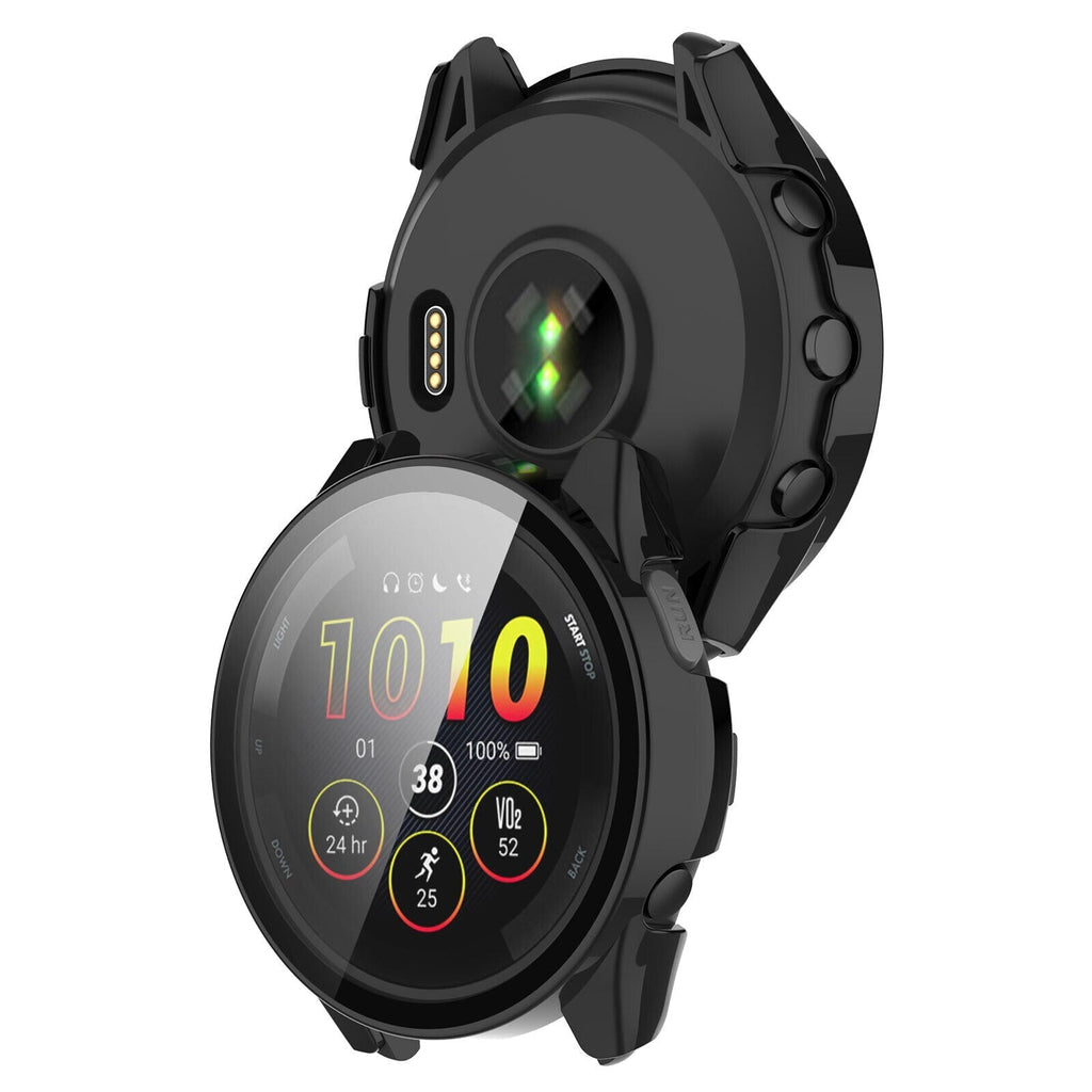 حافظة صلبة واقية سوداء لجهاز Garmin Forerunner 265 — غطاء شاشة زجاجي