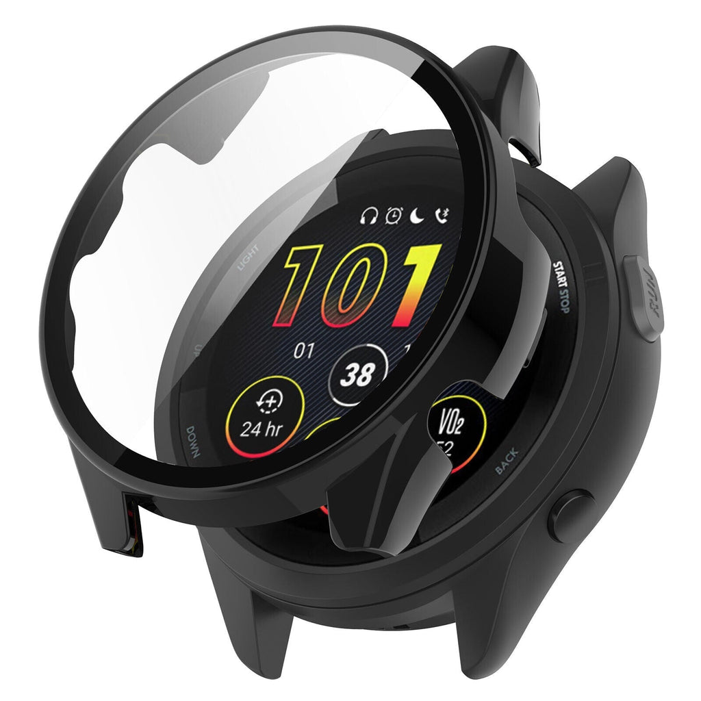 حافظة صلبة واقية سوداء لجهاز Garmin Forerunner 265 — غطاء شاشة زجاجي