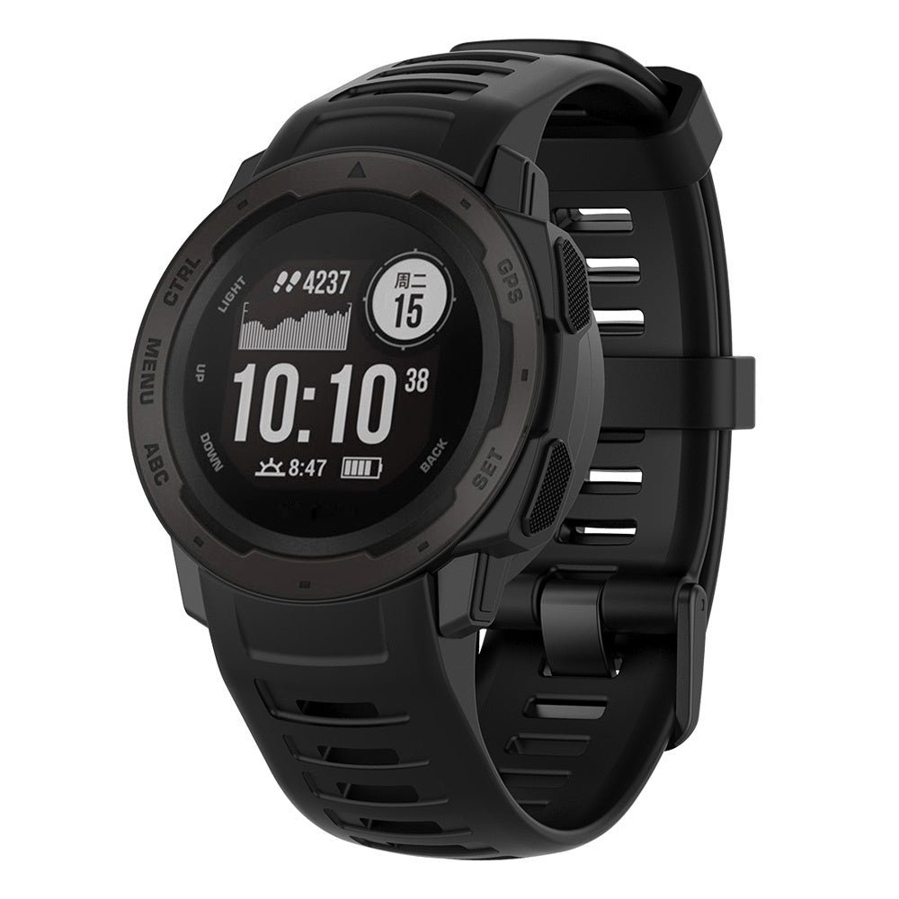 Silikonový řemínek pro hodinky kompatibilní s Garmin Instinct 1/2, pružný černý řemínek