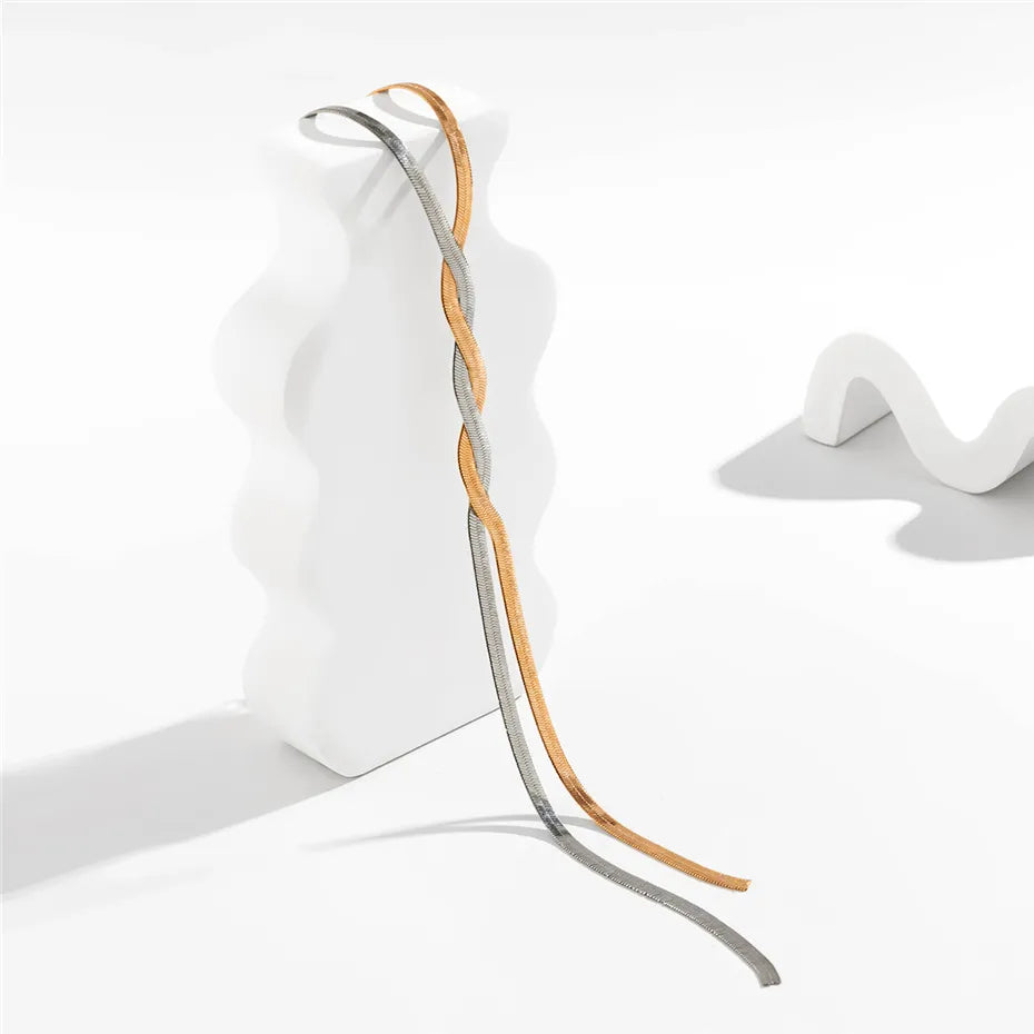 Elegant Adjustable Snake Link Necklace In Gold Or Silver