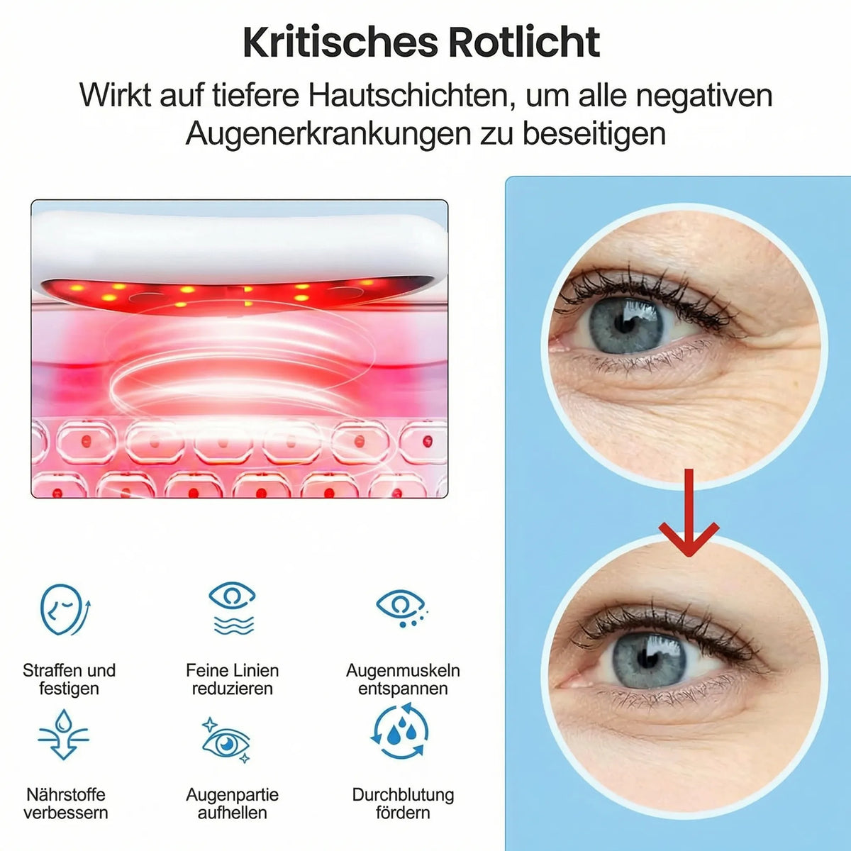 Dispositivo per fototerapia a luce rossa Augenia per occhiaie e borse sotto gli occhi — Strumento per la cura del contorno occhi con microcorrente