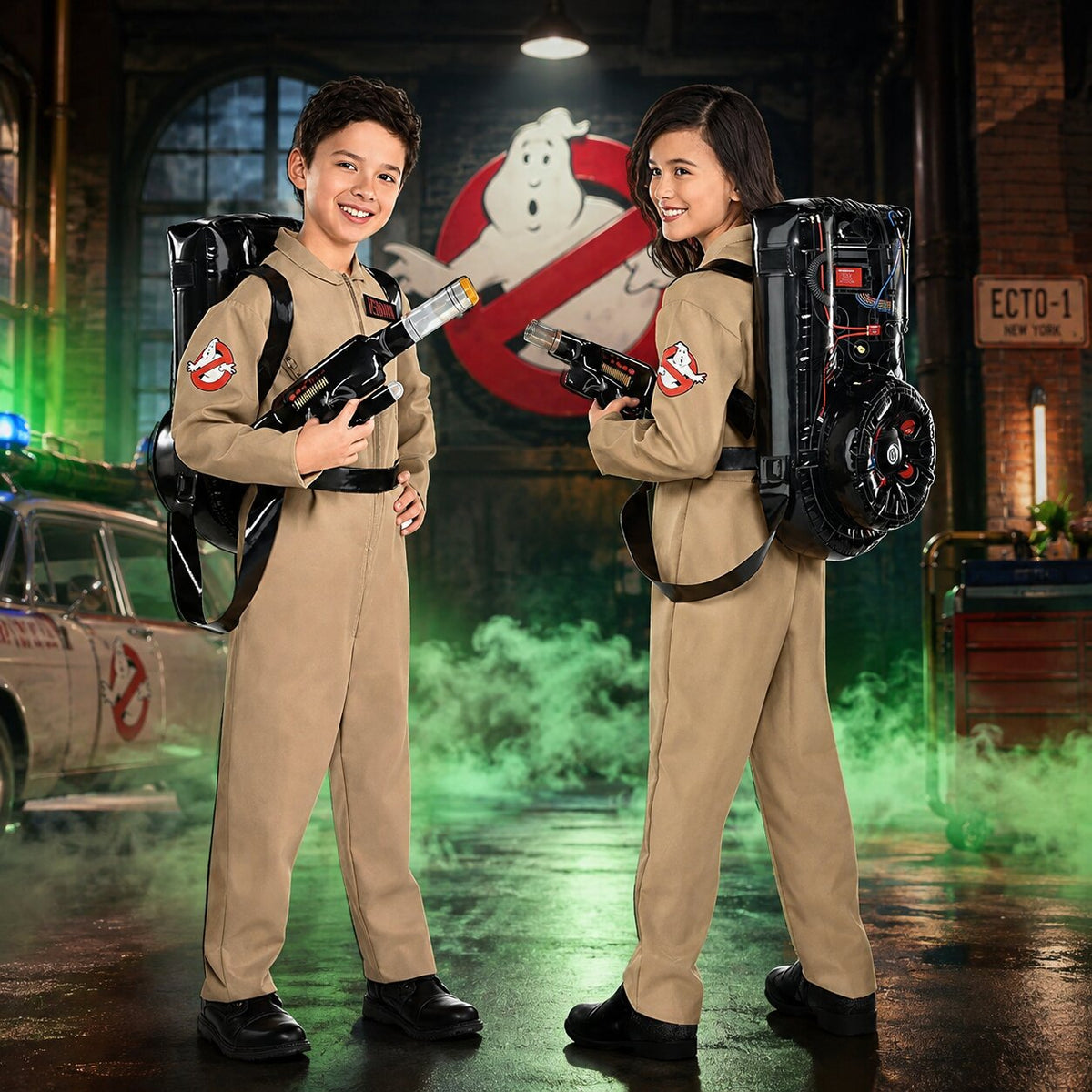 Costume di Ghostbusters per Halloween — tuta beige ispirata al film, per bambini e adulti