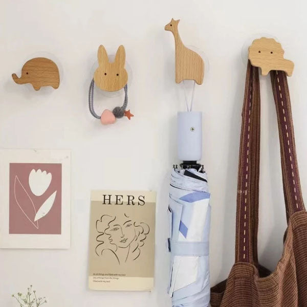 Wooden Animal Wall Hooks Self Adhesive Coat Rack For Kids Room Scandinavian Wall Decor
