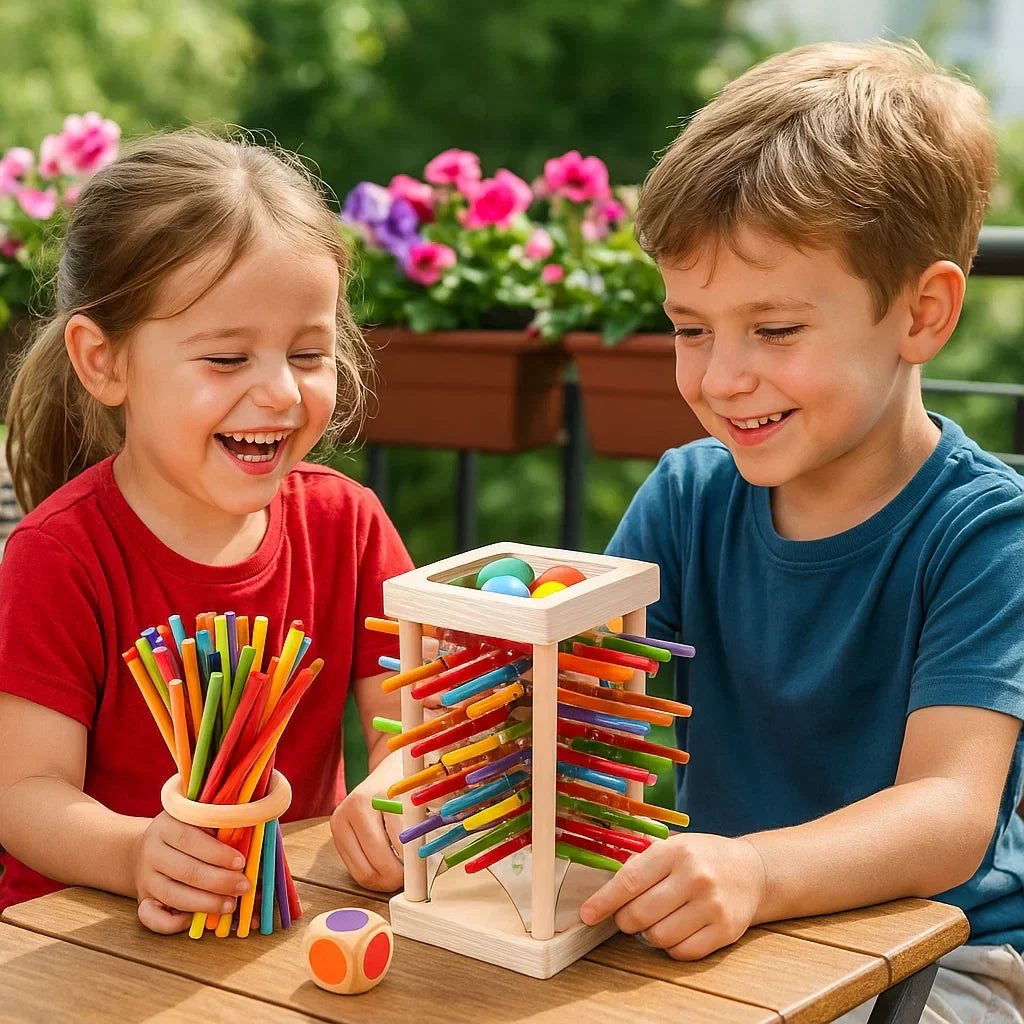 Houten stapelspel met 3-in-1-stokken - bouwt concentratie en coördinatievaardigheden op
