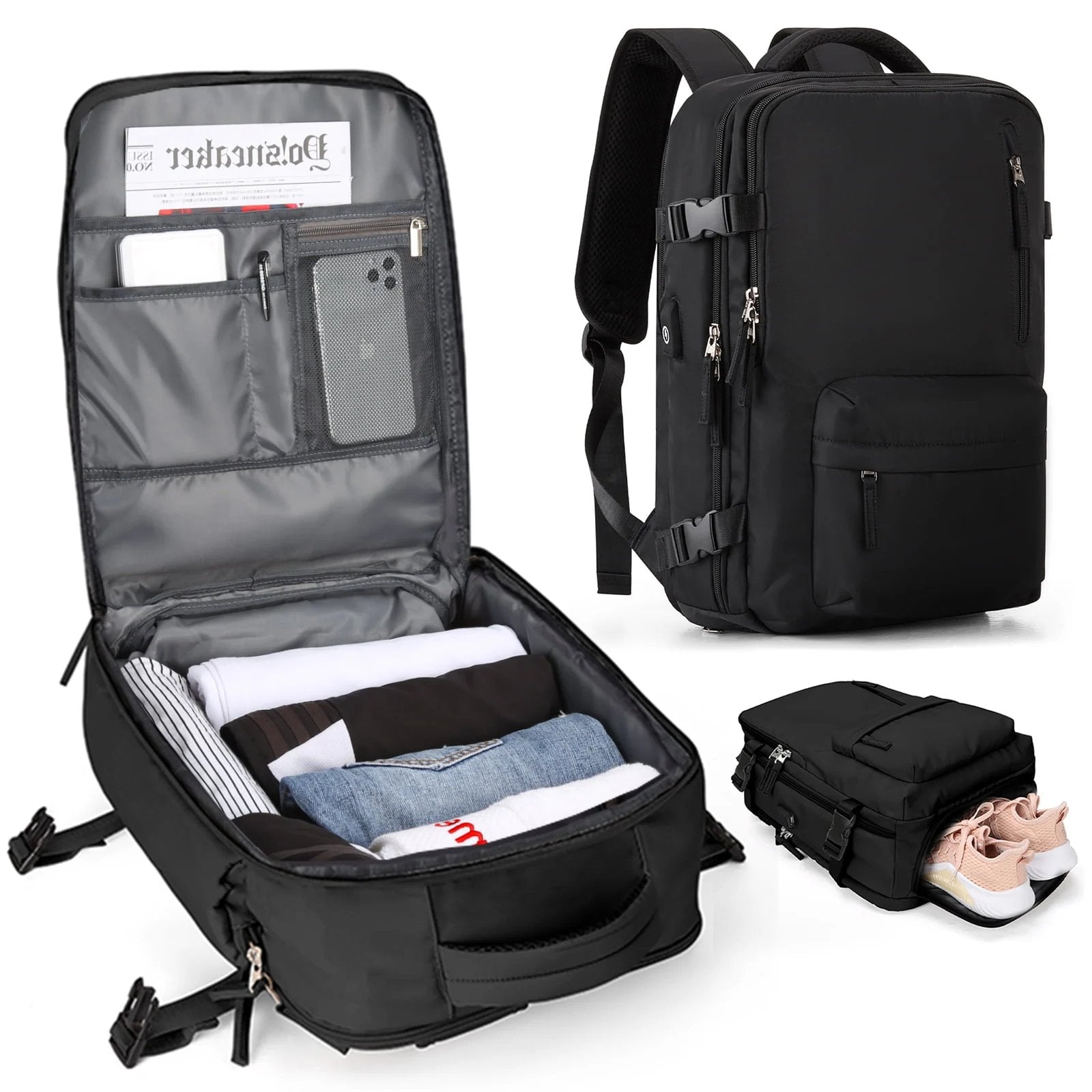 35L Water-Resistant Laptop Backpack With USB Charging Port And Wet Dry Compartments