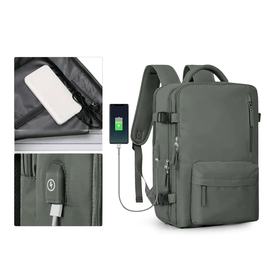35L Water-Resistant Laptop Backpack With USB Charging Port And Wet Dry Compartments