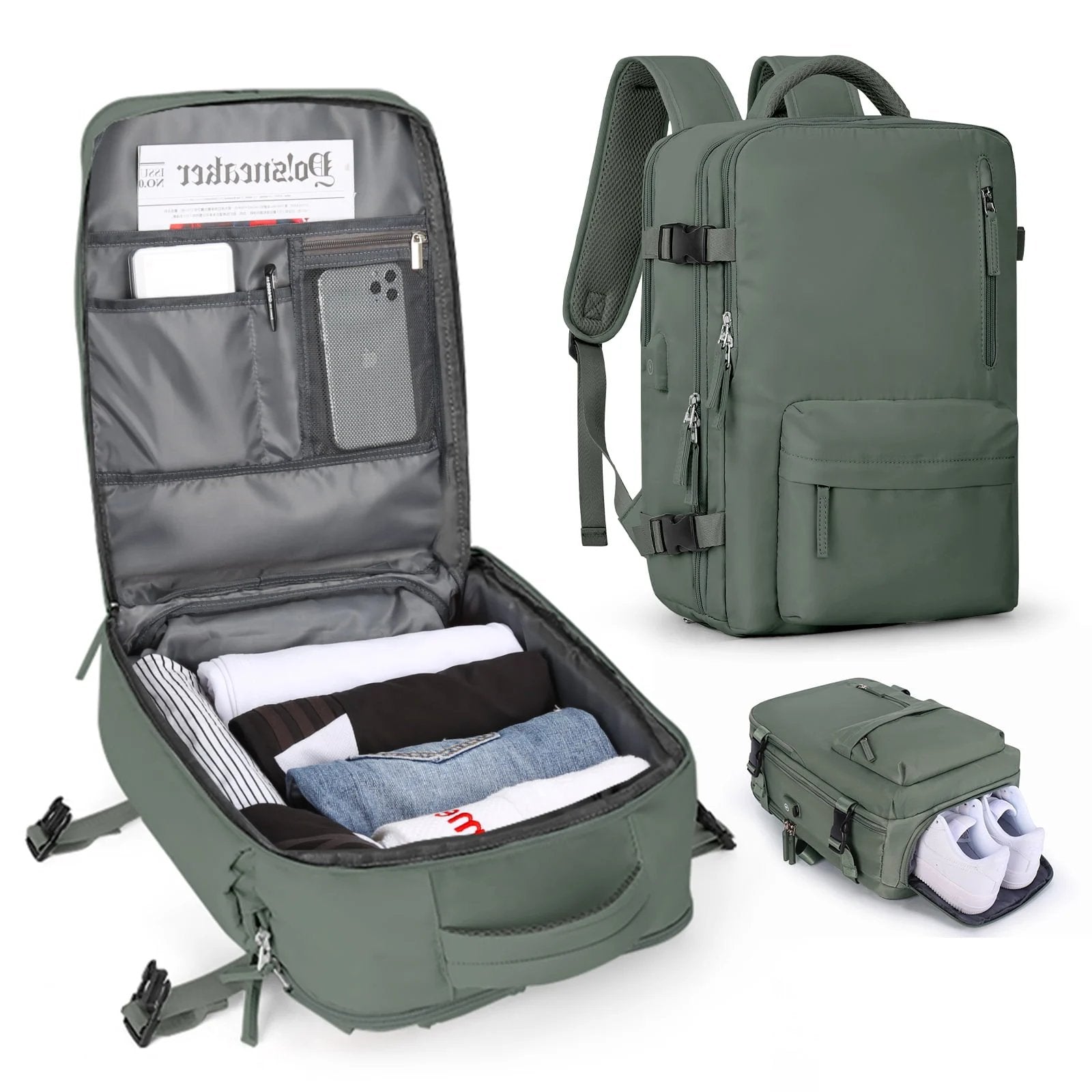 35L Water-Resistant Laptop Backpack With USB Charging Port And Wet Dry Compartments