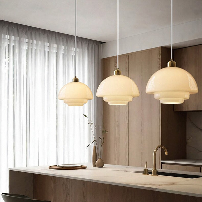 Astria Pendant Light In Ivory Glass Shade For Classic 1950s Interior Decor Style