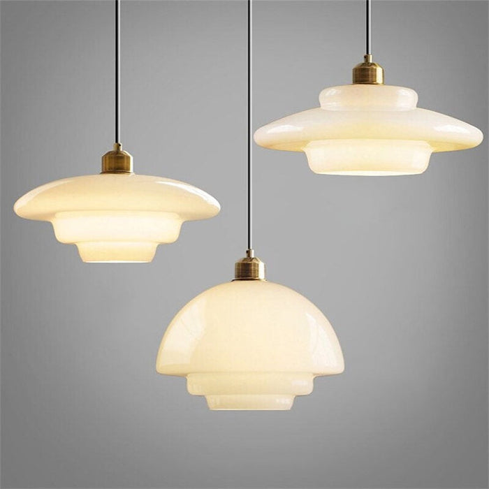Astria Pendant Light In Ivory Glass Shade For Classic 1950s Interior Decor Style