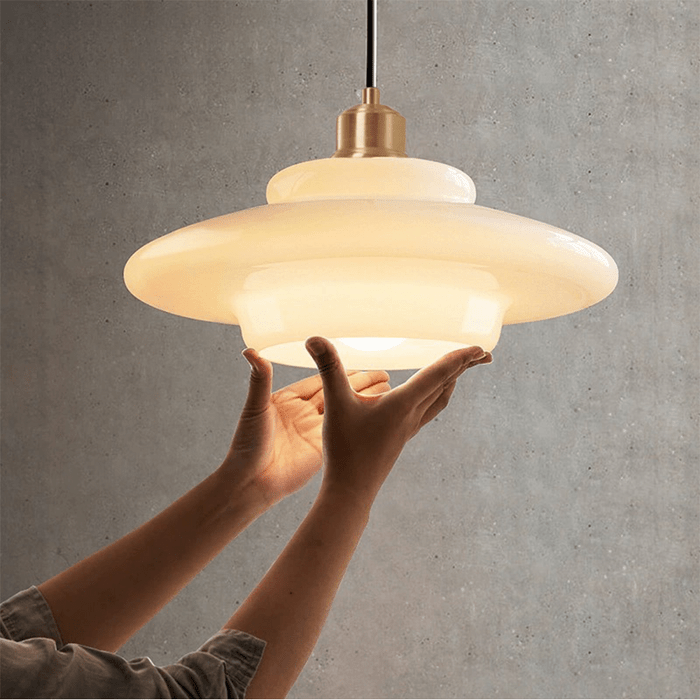 Astria Pendant Light In Ivory Glass Shade For Classic 1950s Interior Decor Style