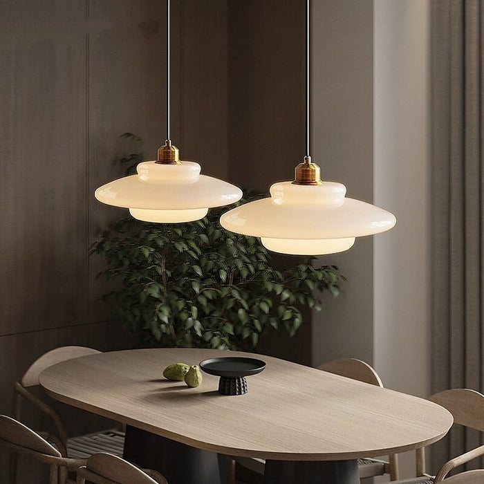 Astria Pendant Light In Ivory Glass Shade For Classic 1950s Interior Decor Style