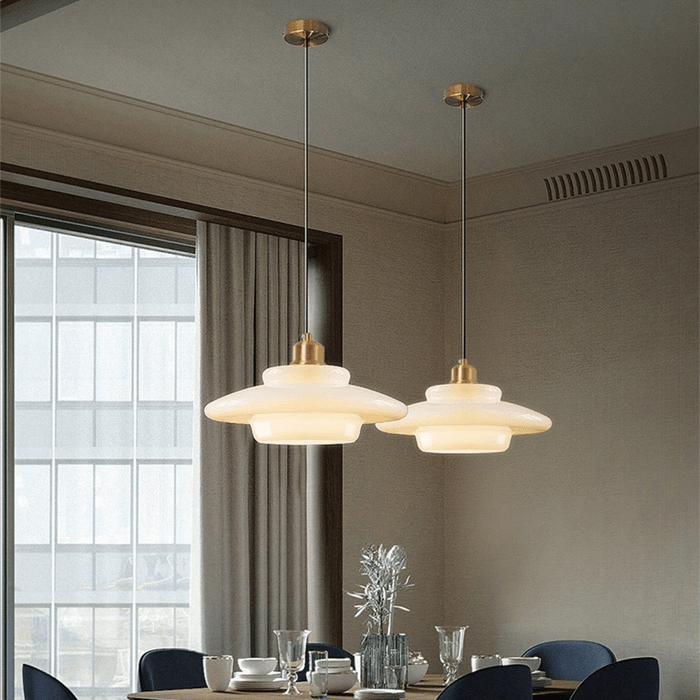Astria Pendant Light In Ivory Glass Shade For Classic 1950s Interior Decor Style