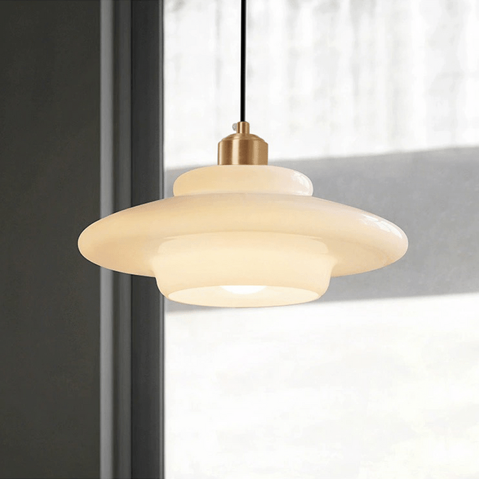 Astria Pendant Light In Ivory Glass Shade For Classic 1950s Interior Decor Style