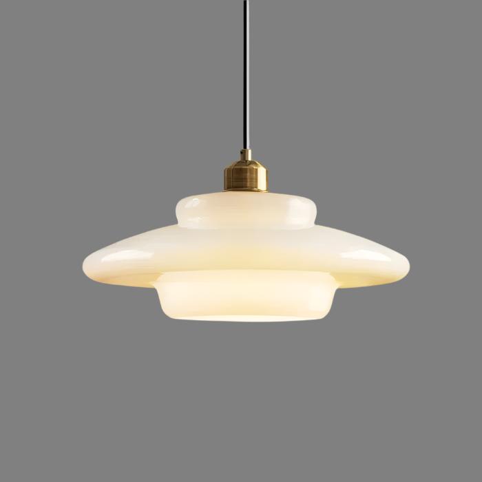 Astria Pendant Light In Ivory Glass Shade For Classic 1950s Interior Decor Style