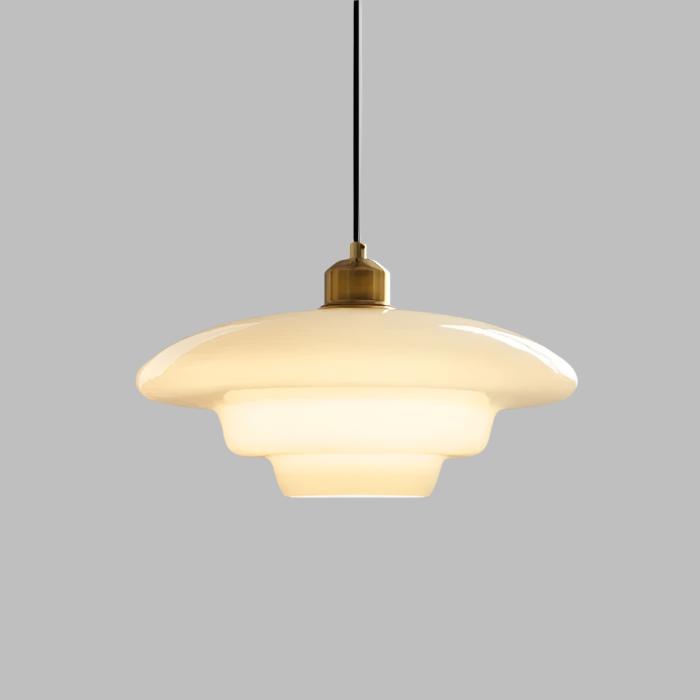 Astria Pendant Light In Ivory Glass Shade For Classic 1950s Interior Decor Style