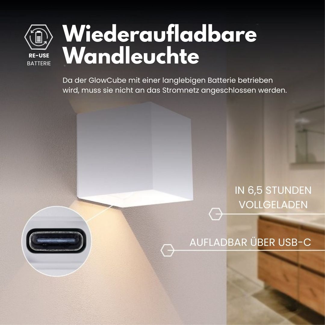 مصباح حائط LED لاسلكي GlowCube — يعمل بالبطارية ومزوّد بمستشعر، بتصميم بسيط