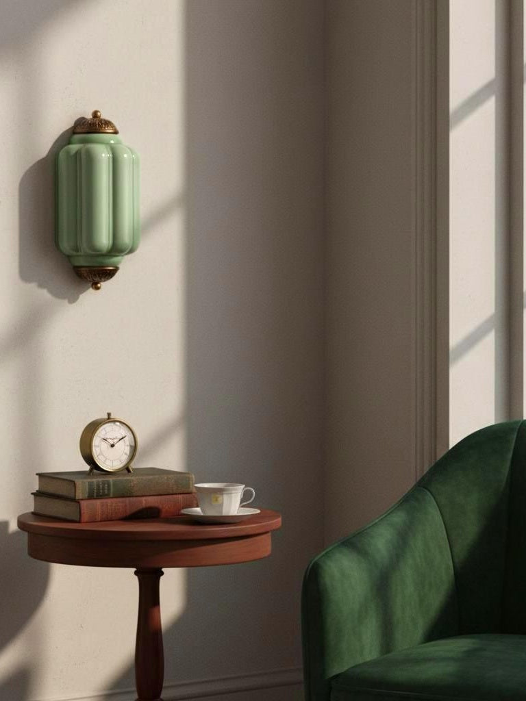 Væglampe i mælkehvidt glas til soveværelset eller gangen i skandinavisk stil