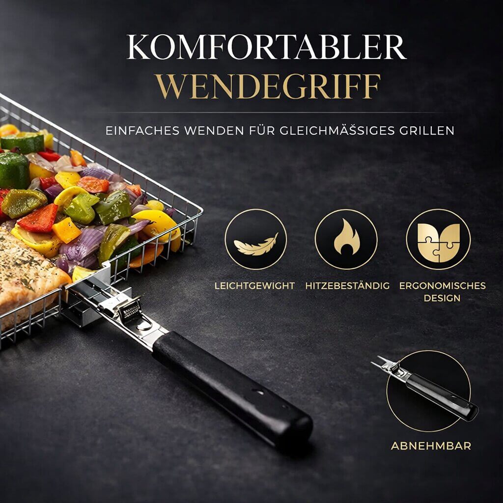 FlammenWerk Edelstahl-Grillkorb für Fleisch, Fisch und Gemüse
