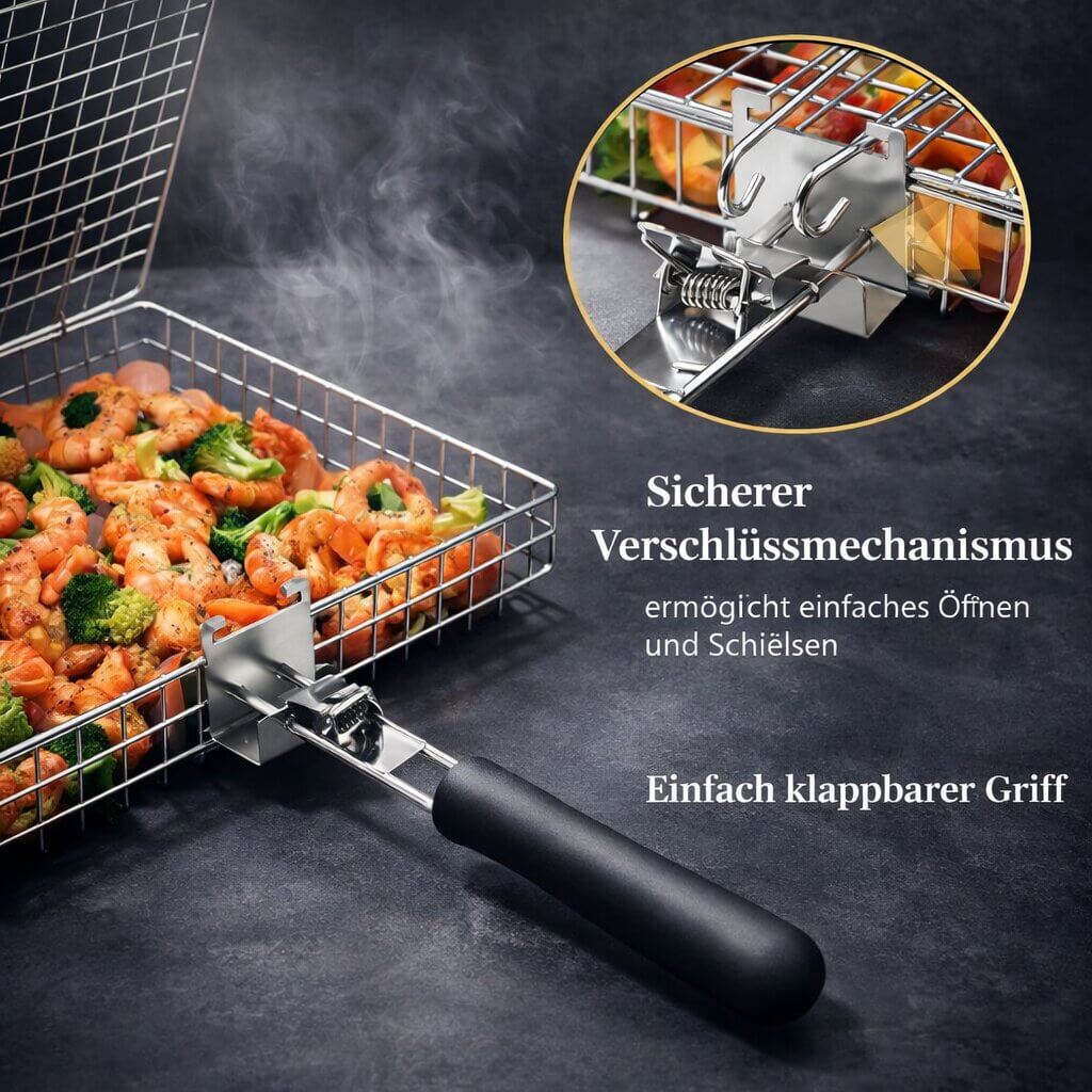 FlammenWerk Edelstahl-Grillkorb für Fleisch, Fisch und Gemüse