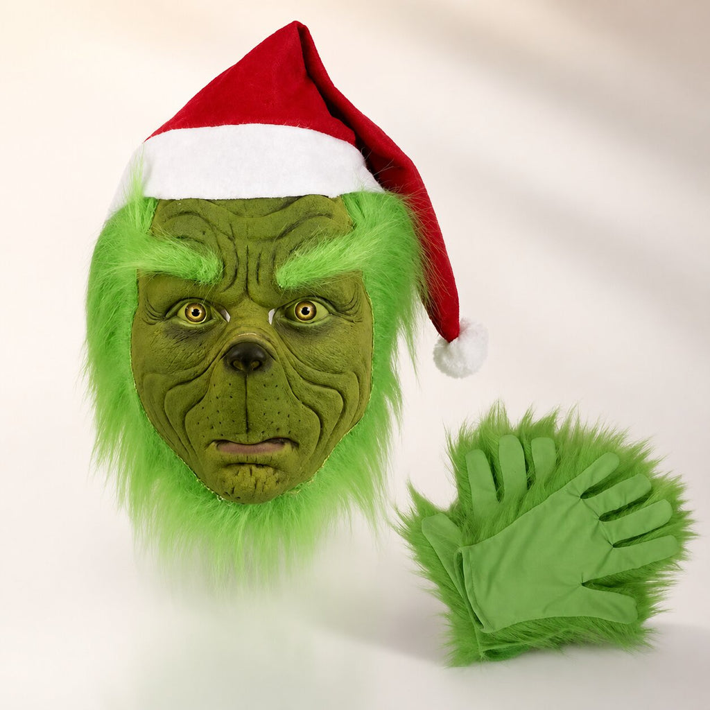 Set con maschera del Grinch e guanti verdi abbinati