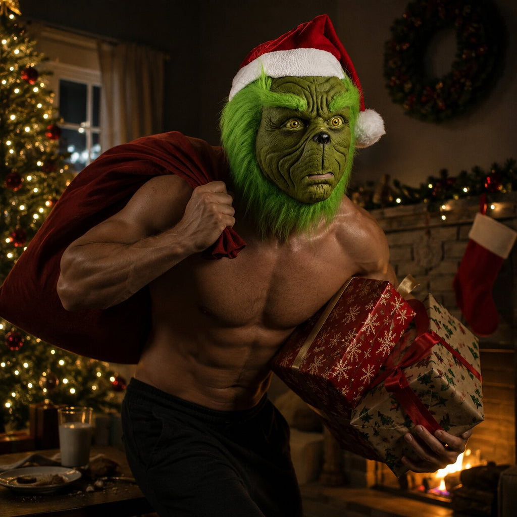 Set con maschera del Grinch e guanti verdi abbinati