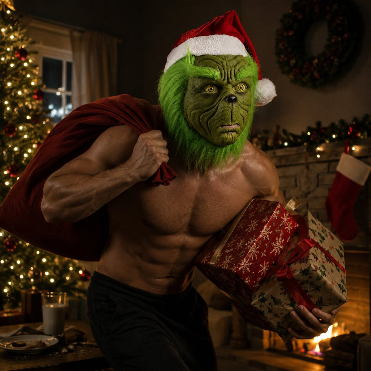 Set con maschera del Grinch e guanti verdi abbinati