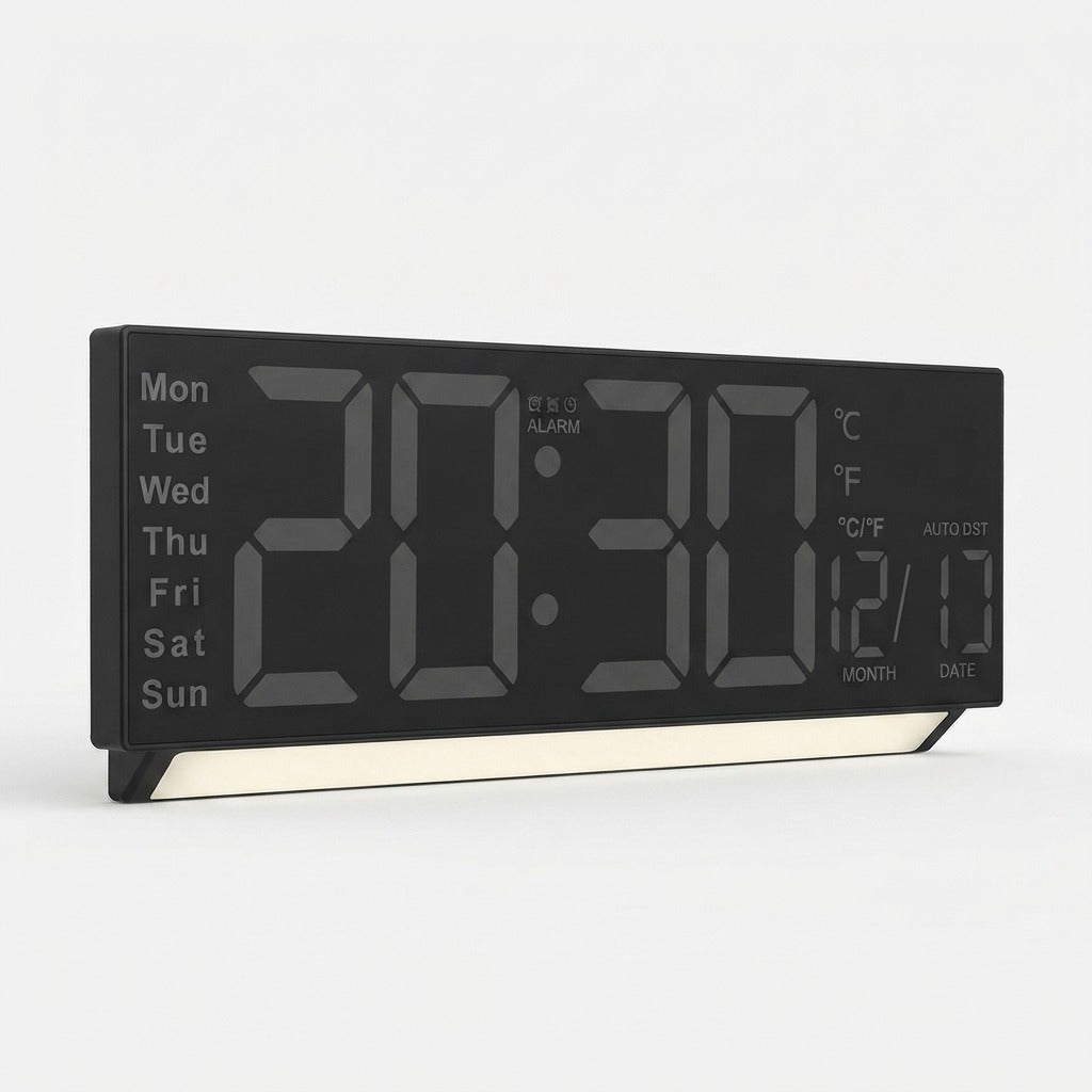 Large RGB LED Digital Wall Clock — Multicolor Display, Date and Weekday, Subtle Night Light