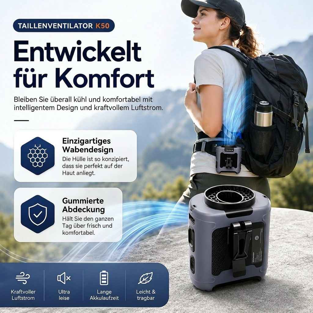 Gürtelbrise Gürtelventilator zum Anklemmen – tragbarer freihändiger Hüftventilator