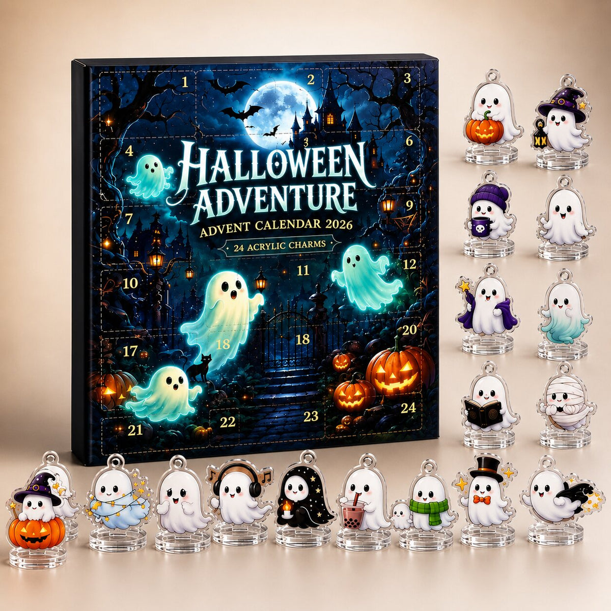 2026 halloween-adventskalender — 24-dagars kuslig nedräkning med spök- och pumpadesign