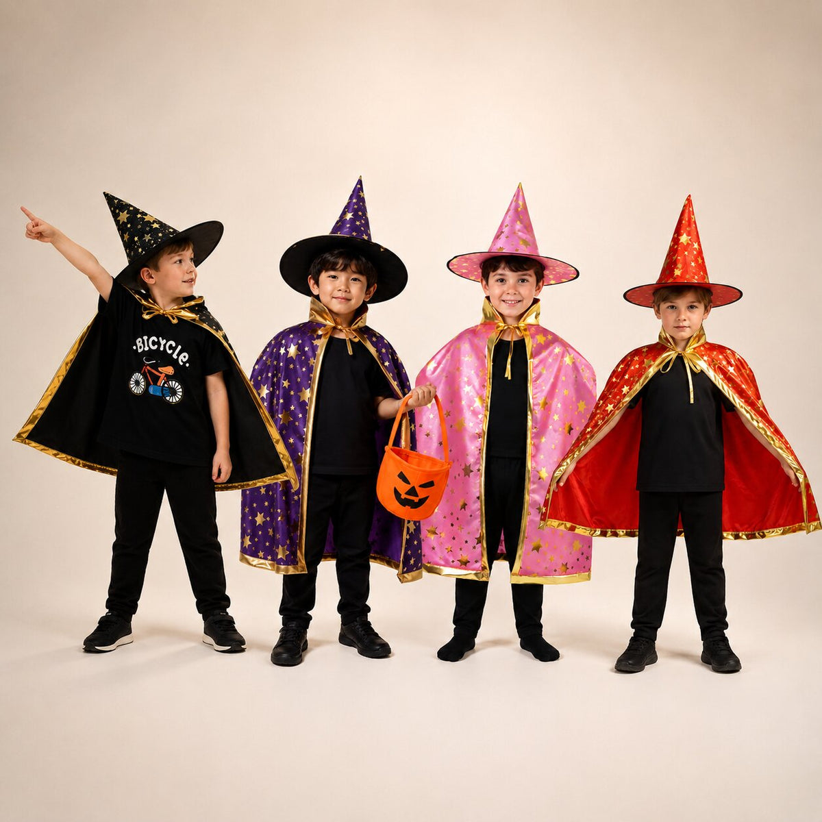 Halloweenkostuumset voor kinderen: heks en tovenaar — Cape en puntmuts