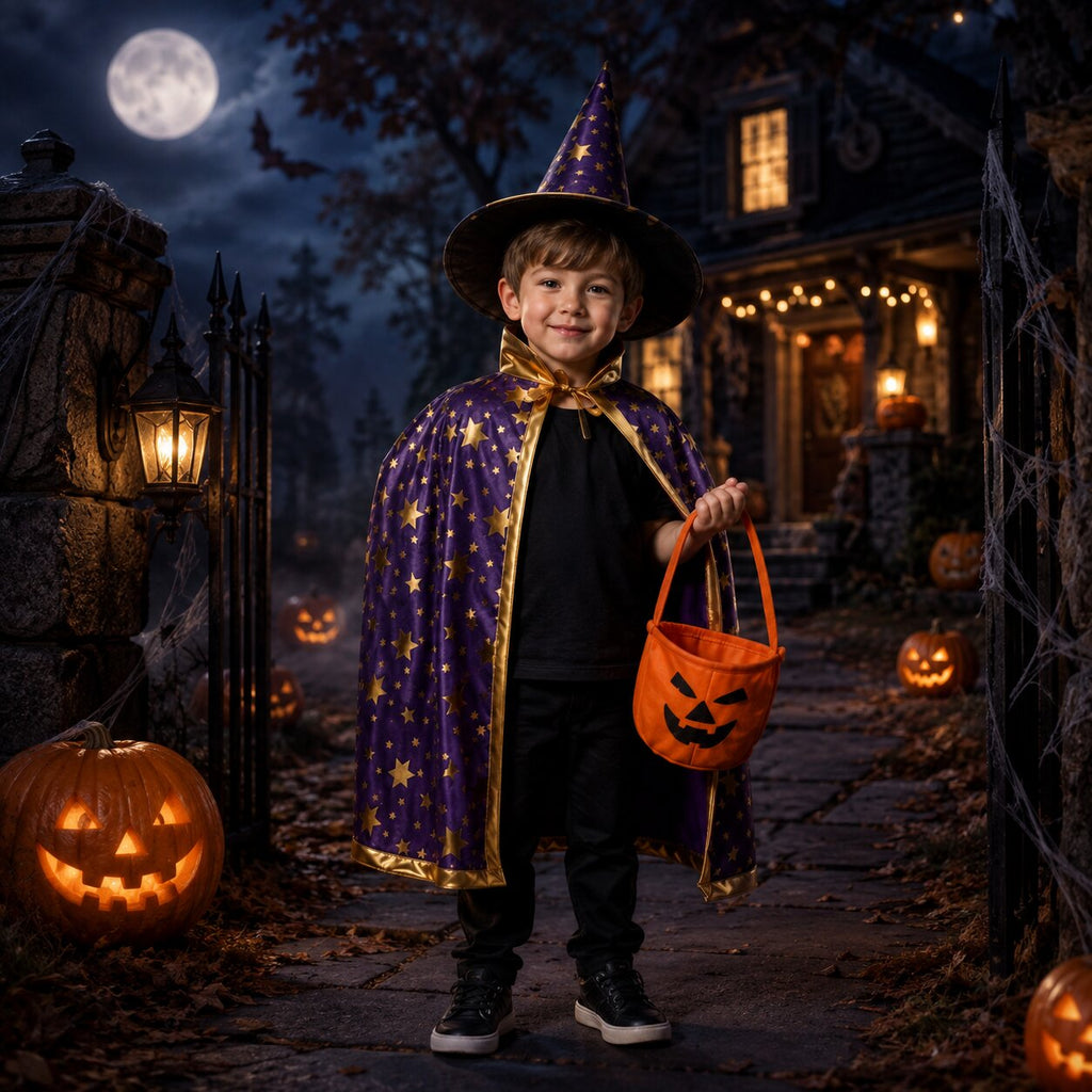 Halloweenkostuumset voor kinderen: heks en tovenaar — Cape en puntmuts