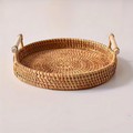 Woven Rattan Round Tray with Handles | Ka-mostore