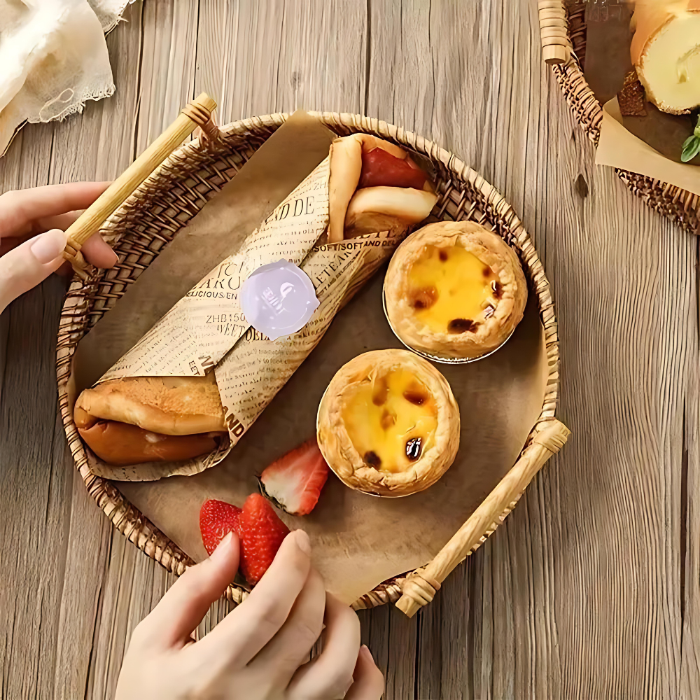 Woven Rattan Round Tray with Handles | Ka-mostore