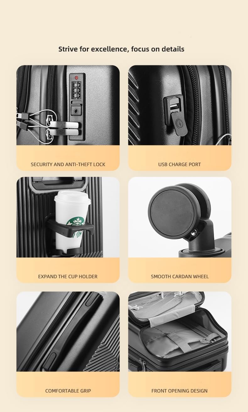 Equipaje de mano con portabebidas, USB y cerradura TSA | Ka-mostore
