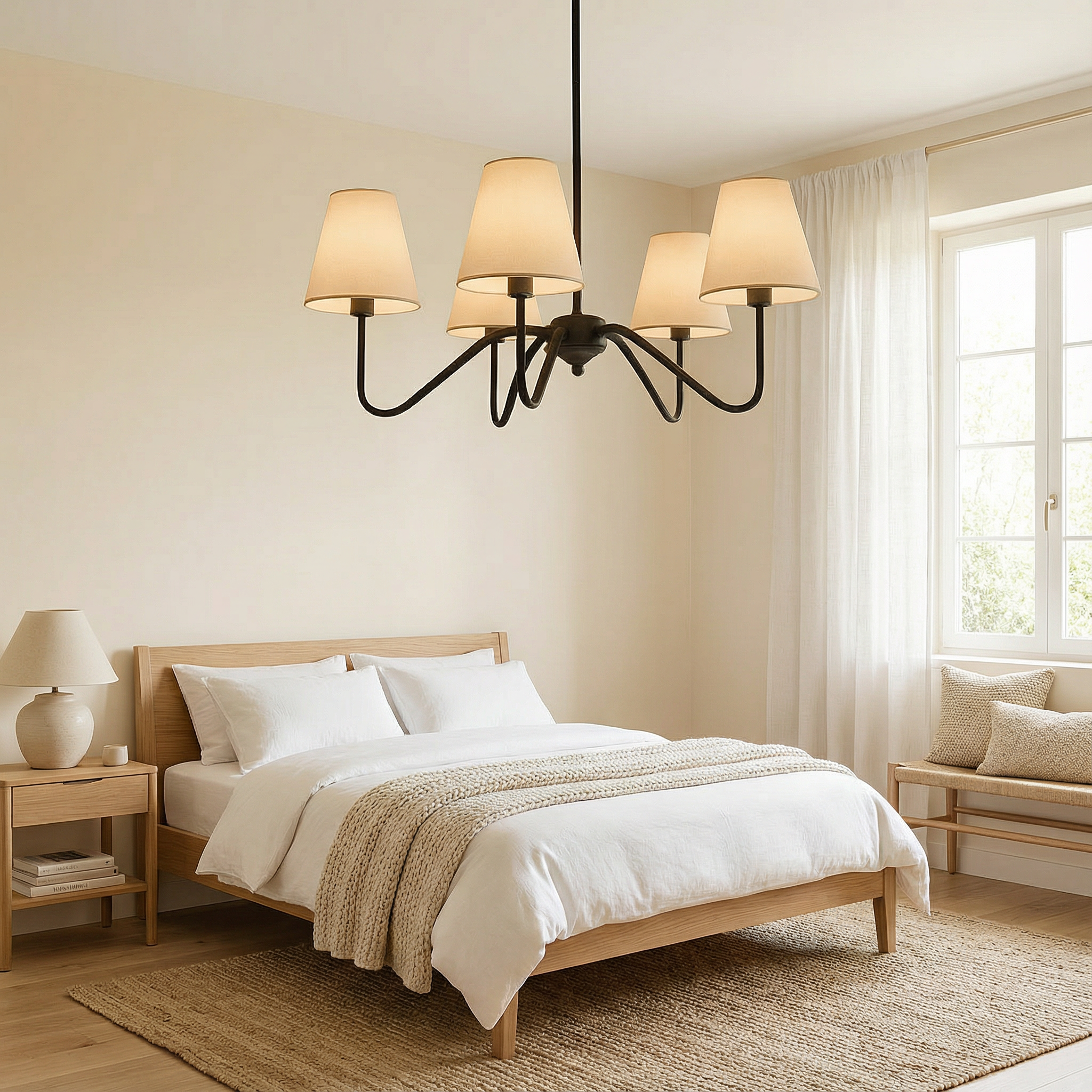 LumaSilk Modern Silk Chandelier Light For Bedroom And Living Room Decor And Elegance