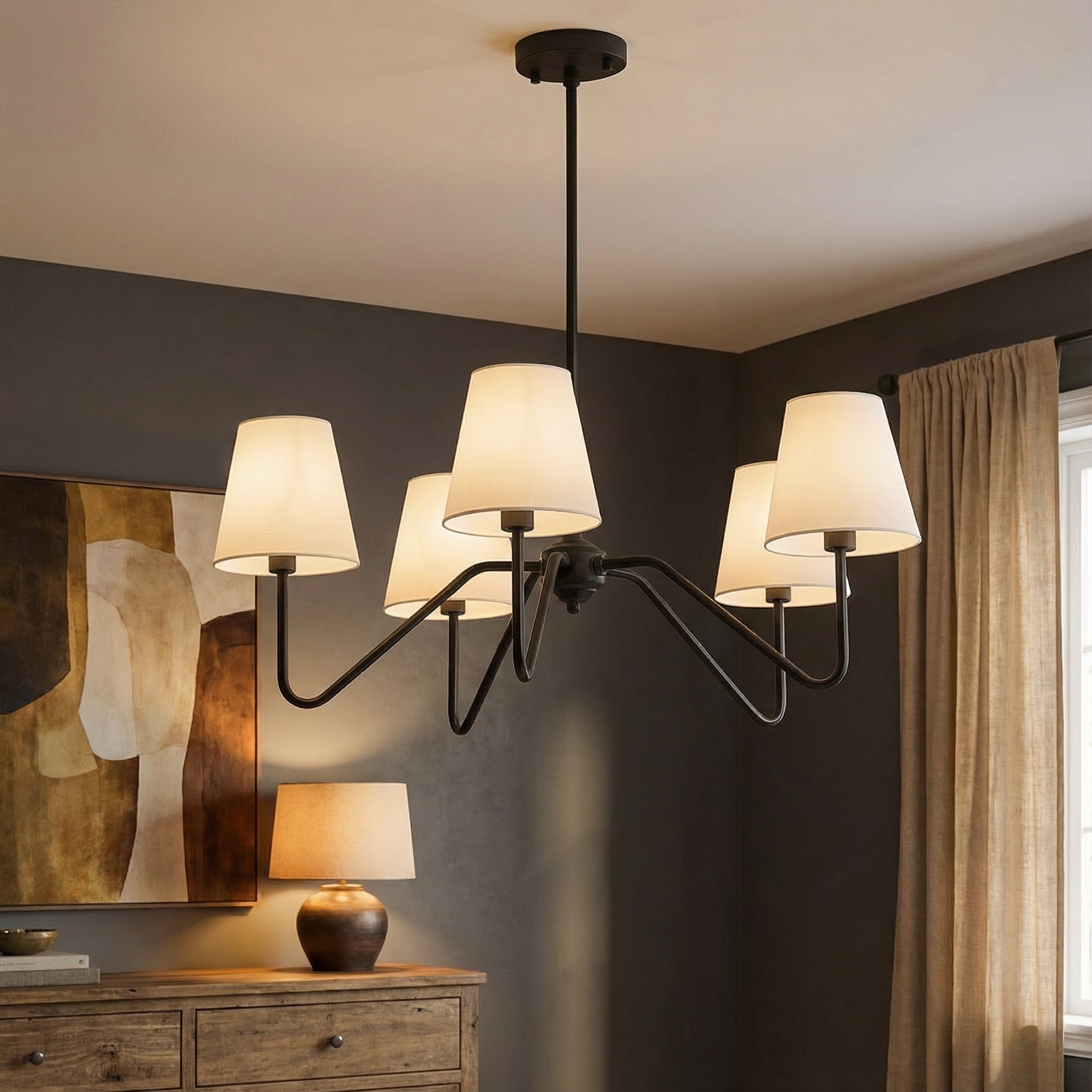 LumaSilk Modern Silk Chandelier Light For Bedroom And Living Room Decor And Elegance