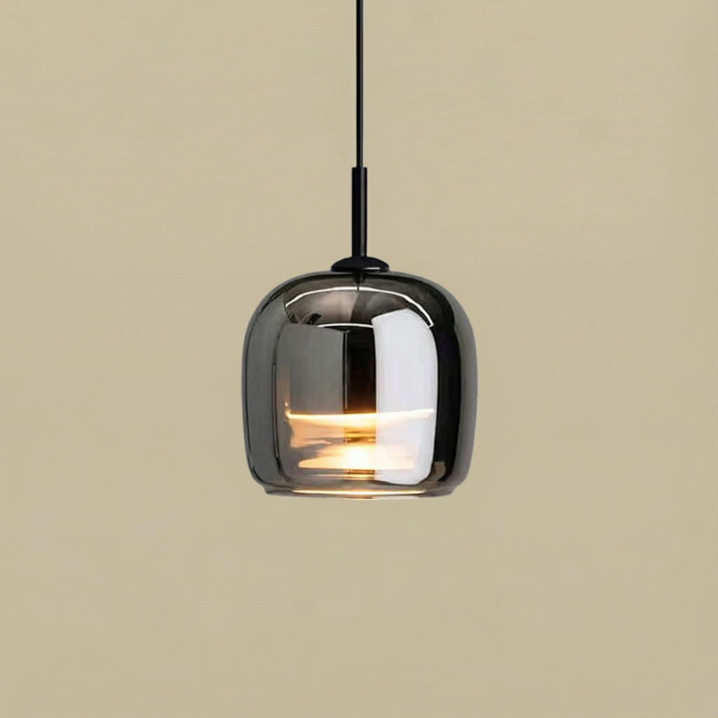 LumaGrace Elegant Smoky Gray Glass Kitchen Pendant Light For Warm Ambient Illumination