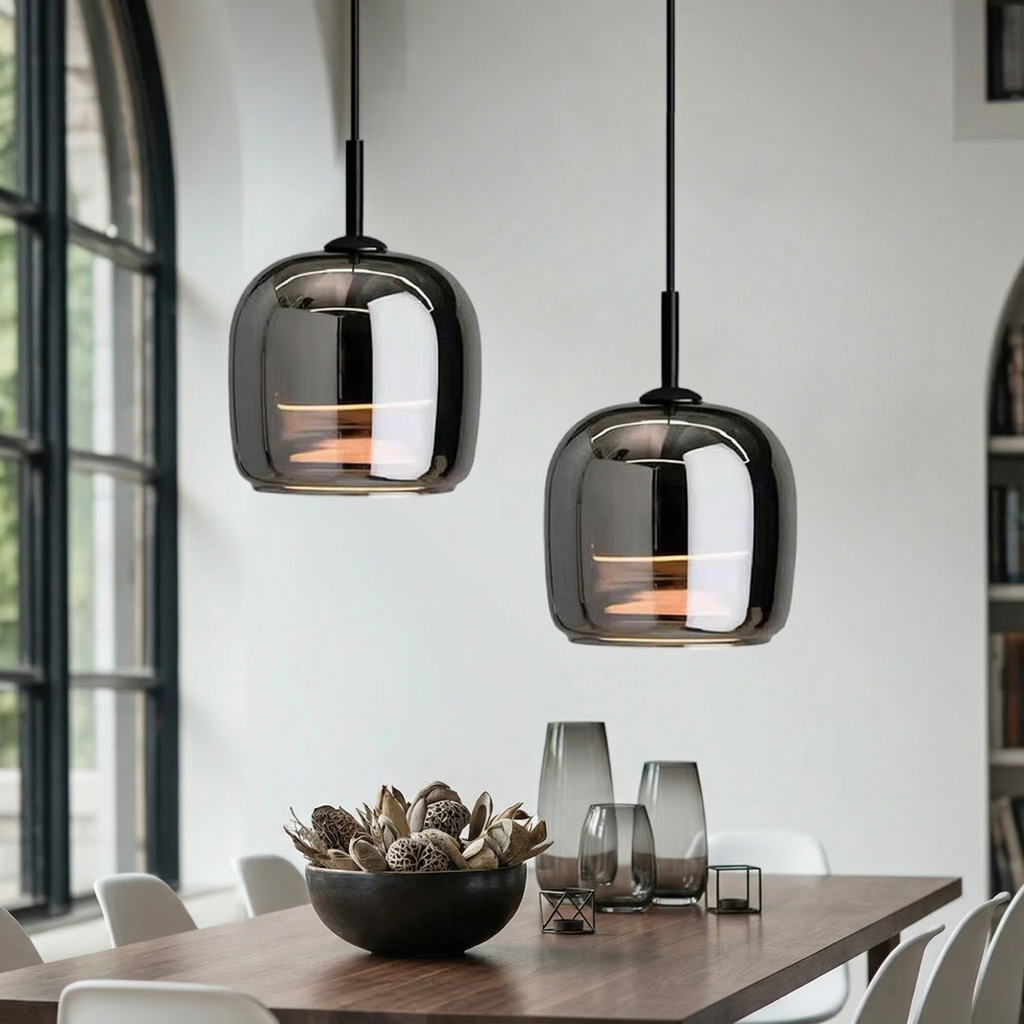 LumaGrace Elegant Smoky Gray Glass Kitchen Pendant Light For Warm Ambient Illumination
