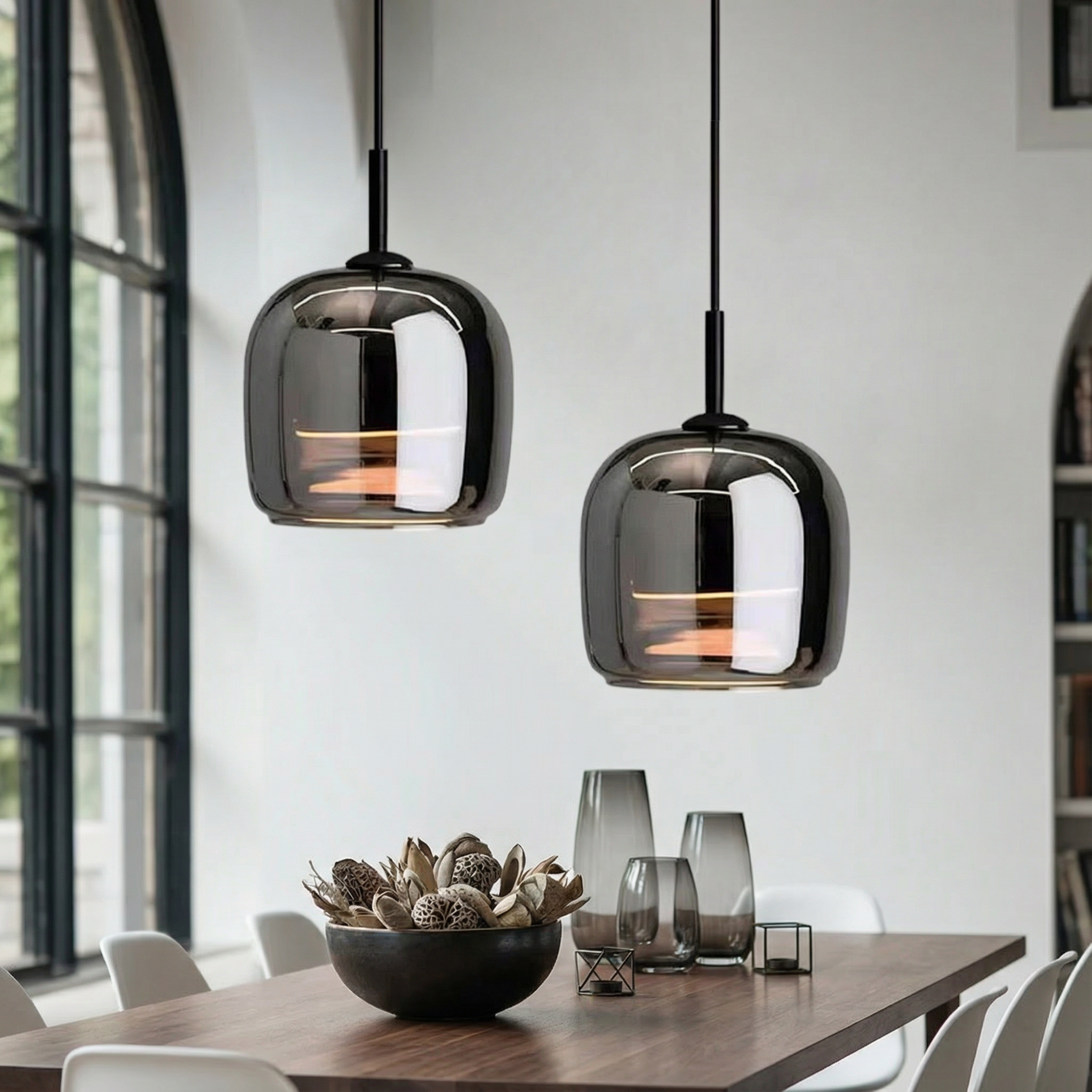 LumaGrace Elegant Smoky Gray Glass Kitchen Pendant Light For Warm Ambient Illumination