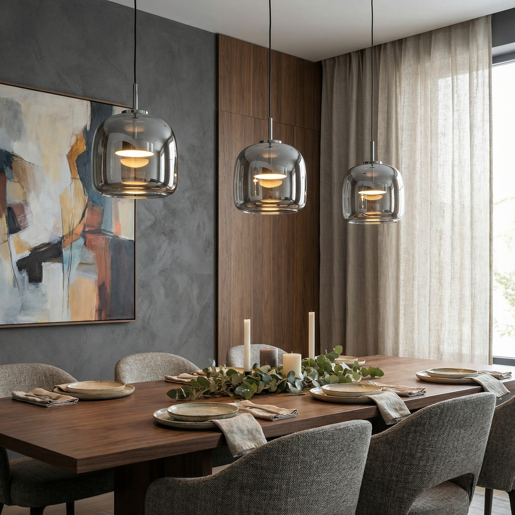 LumaGrace Elegant Smoky Gray Glass Kitchen Pendant Light For Warm Ambient Illumination