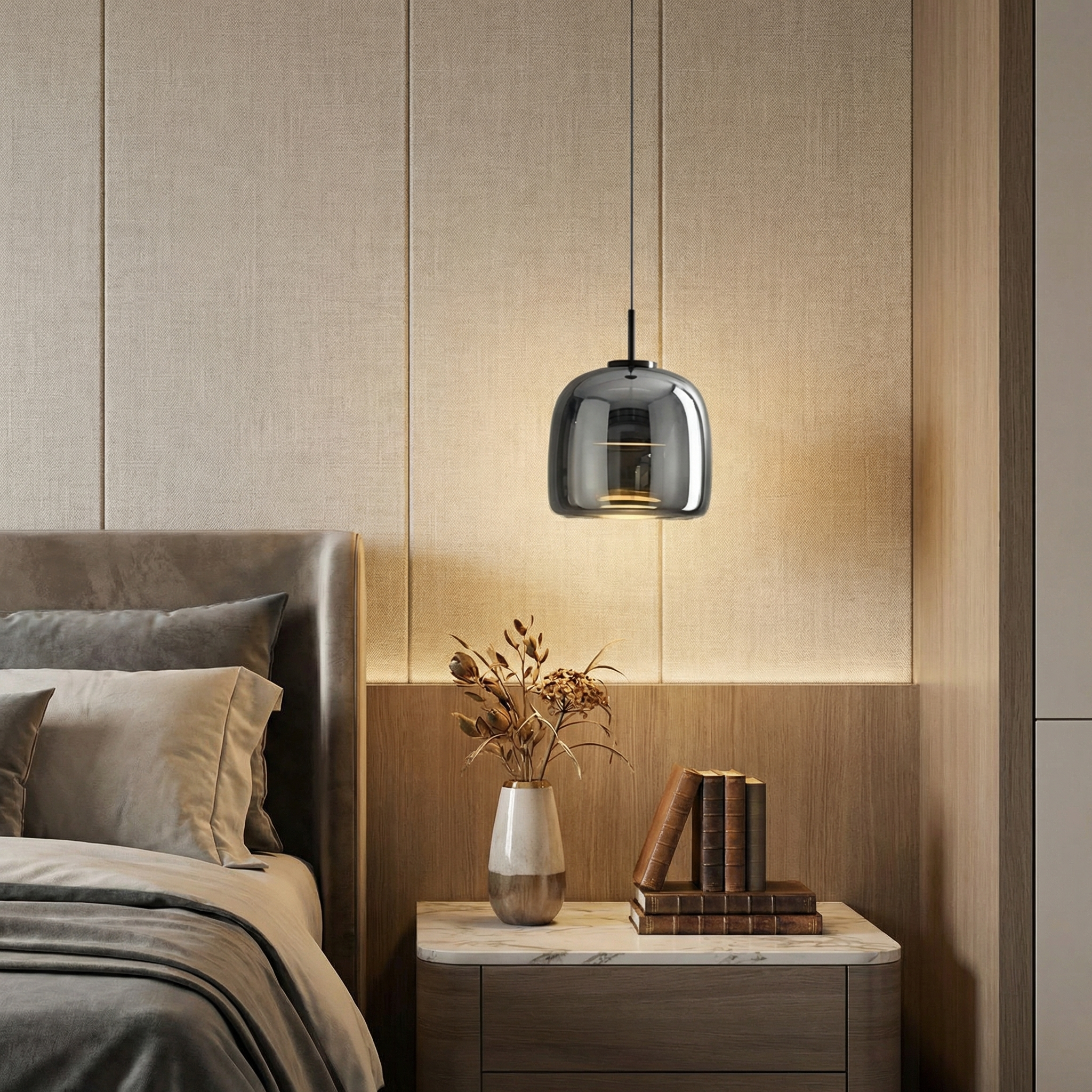 LumaGrace Elegant Smoky Gray Glass Kitchen Pendant Light For Warm Ambient Illumination