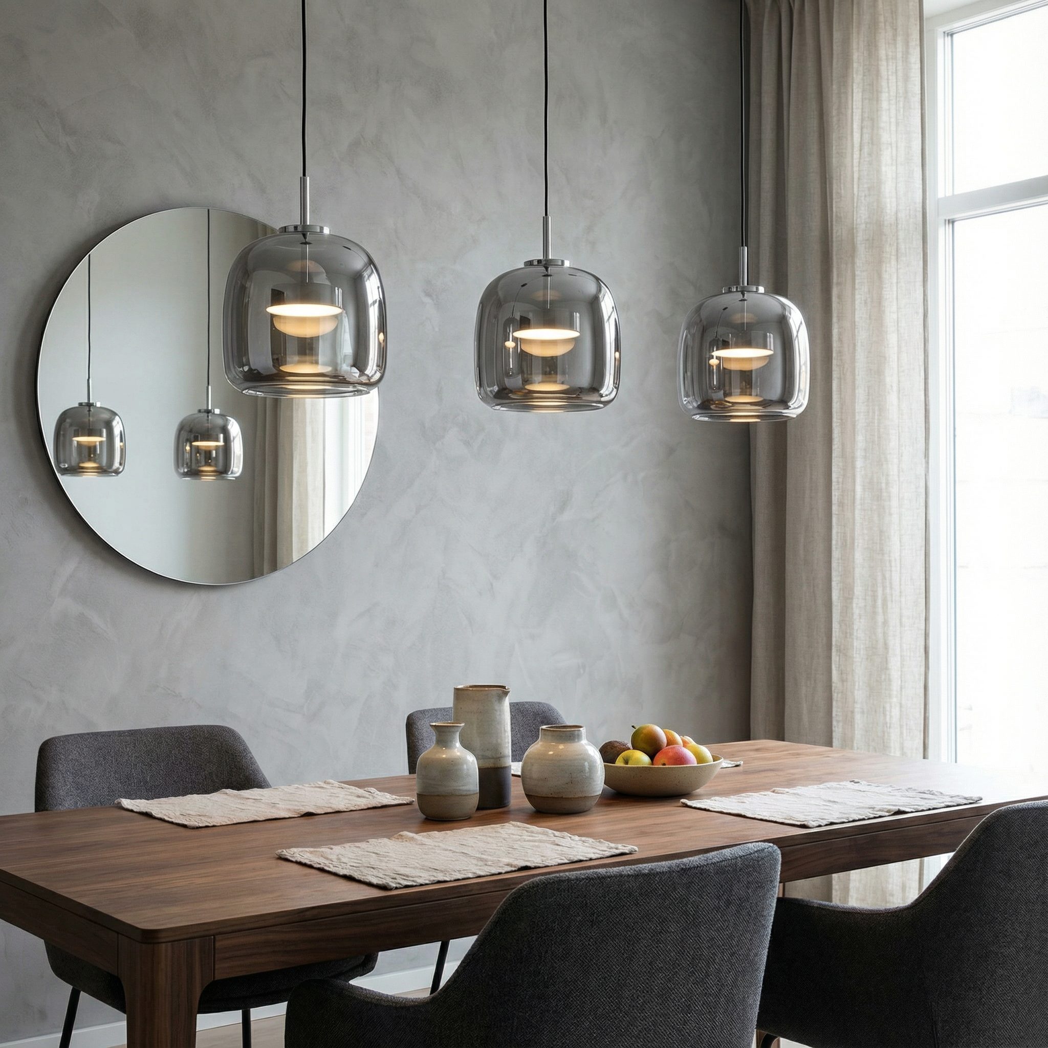 LumaGrace Elegant Smoky Gray Glass Kitchen Pendant Light For Warm Ambient Illumination
