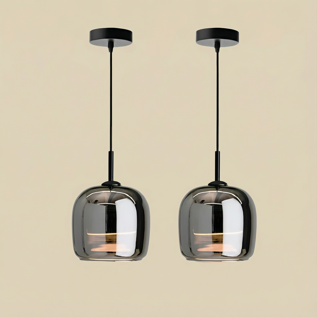 LumaGrace Elegant Smoky Gray Glass Kitchen Pendant Light For Warm Ambient Illumination
