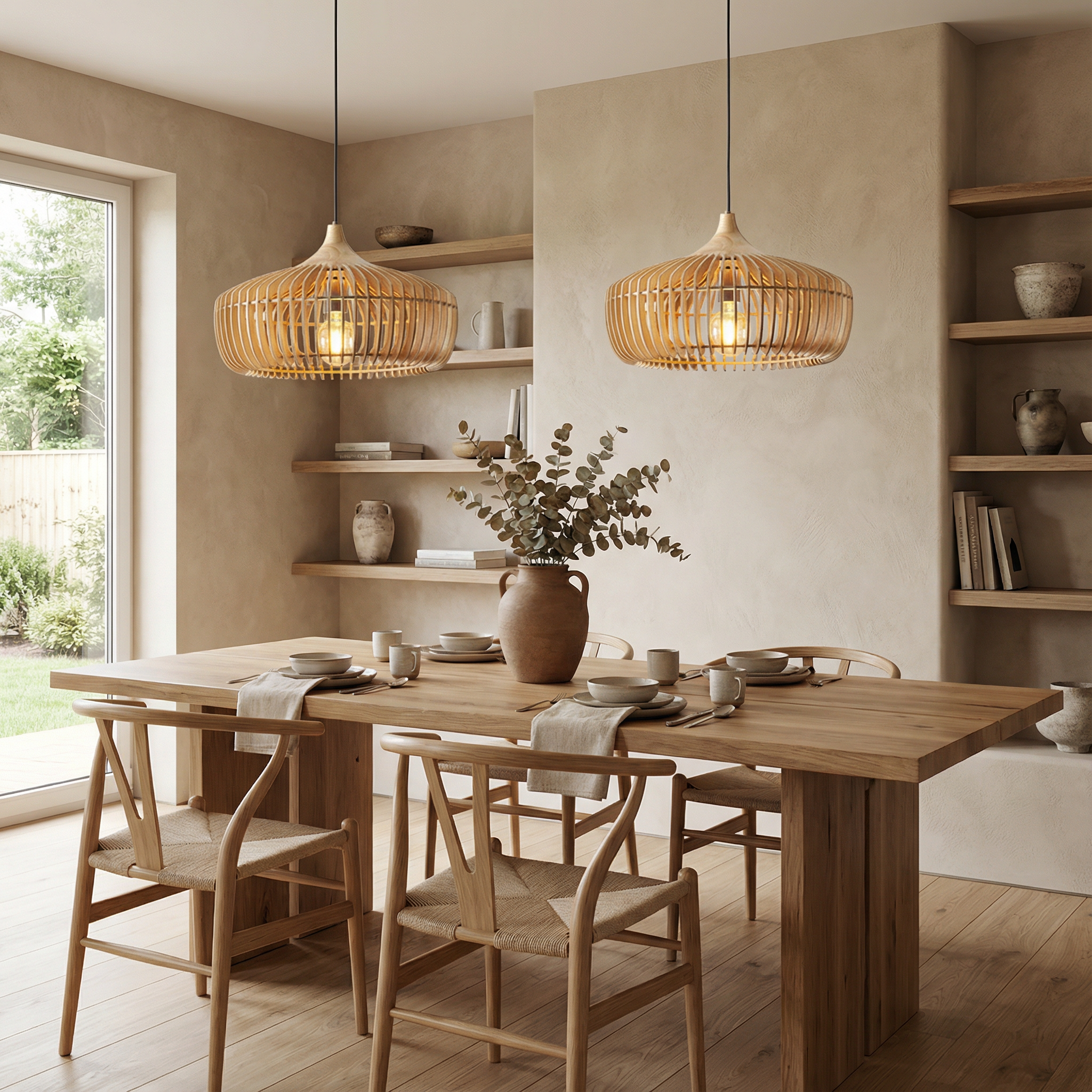 Elmora Nordic Pendant Light For Kitchen With Natural Wood Finish And Clean Silhouette