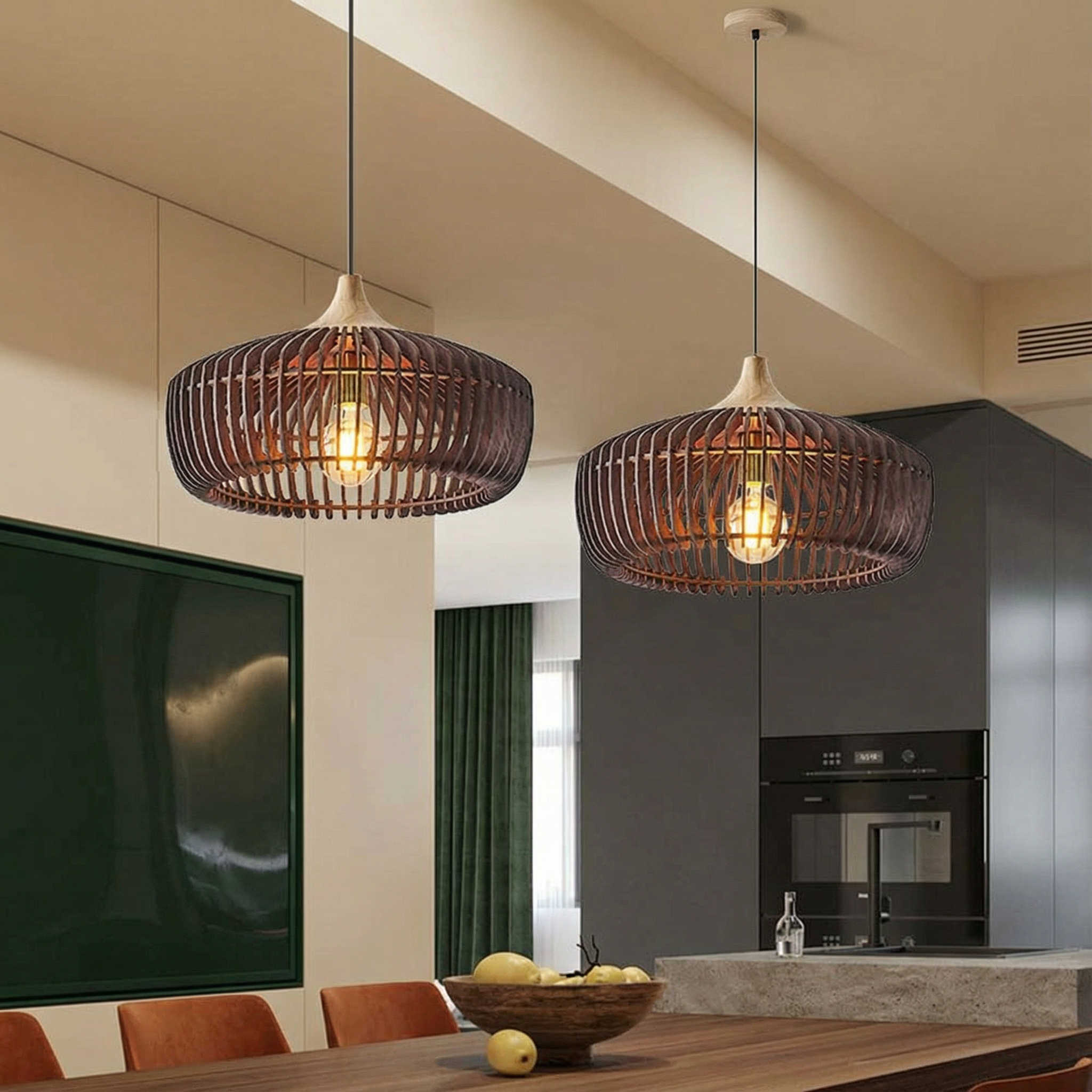 Elmora Nordic Pendant Light For Kitchen With Natural Wood Finish And Clean Silhouette