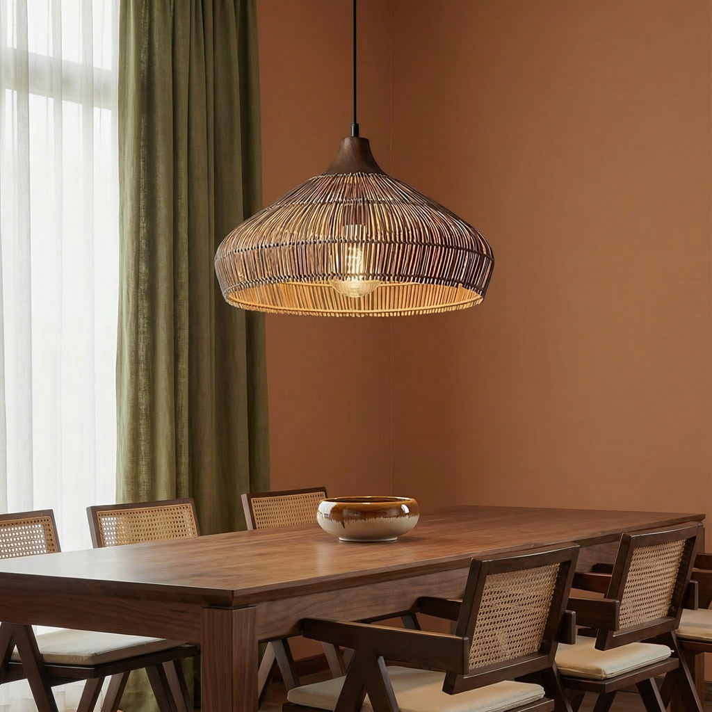 AeroWeave Woven Rattan Pendant Light For Kitchen Decor And Dining Spaces In Modern Homes